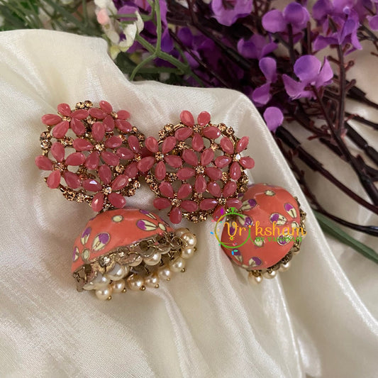 Meenakari Jhumkas -Lighter Orange-G2948