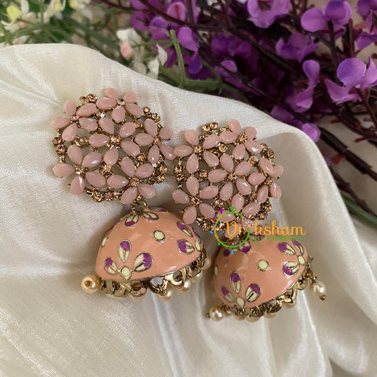 Meenakari Jhumkas -Peach-G2949