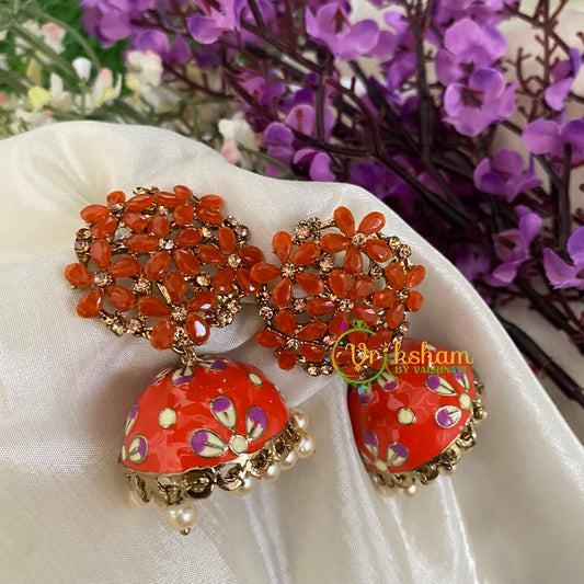 Meenakari Jhumkas -Dark Orange-G2947