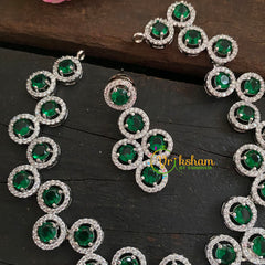 Premium American Diamond Short Neckpiece -Green-WHITE TONE-G6912