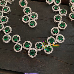 Premium American Diamond Short Neckpiece -Green-WHITE TONE-G6912