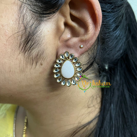  Kundan Studs- Stone Pear Studs-Pale White-G5008