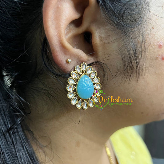  Kundan Studs- Stone Pear Studs-Sky-G5011