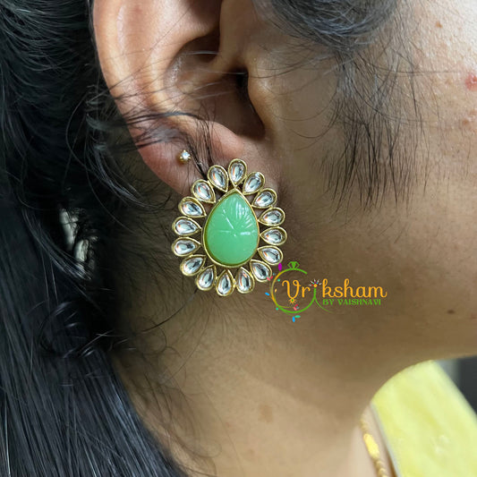  Kundan Studs- Stone Pear Studs-Aqua Green-G5005