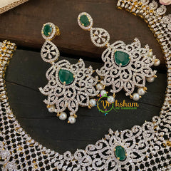 Bridal American Diamond Short Neckpiece-Green-G6908