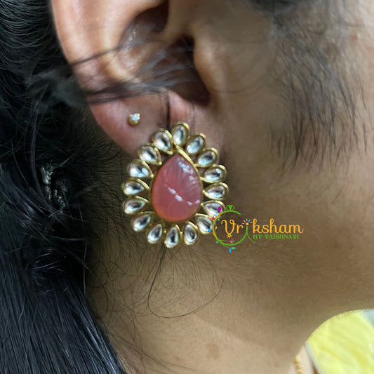  Kundan Studs- Stone Pear Studs-Peach-G5008