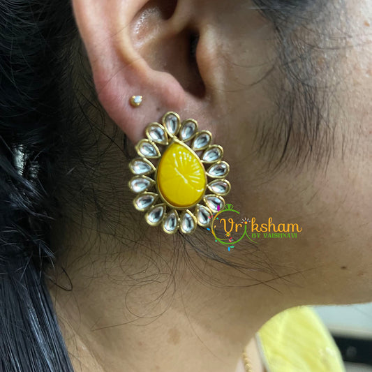  Kundan Studs- Stone Pear Studs-Yellow-G5010