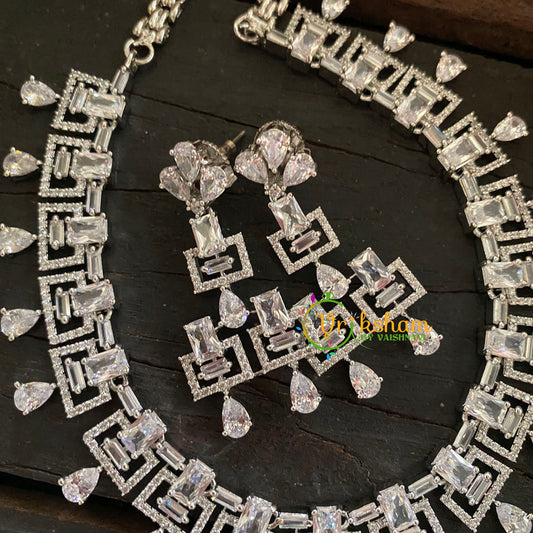 White Tone American Diamond Choker Short Neckpiece -G6950