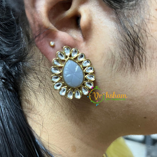  Kundan Studs- Stone Pear Studs-Grey-G5007