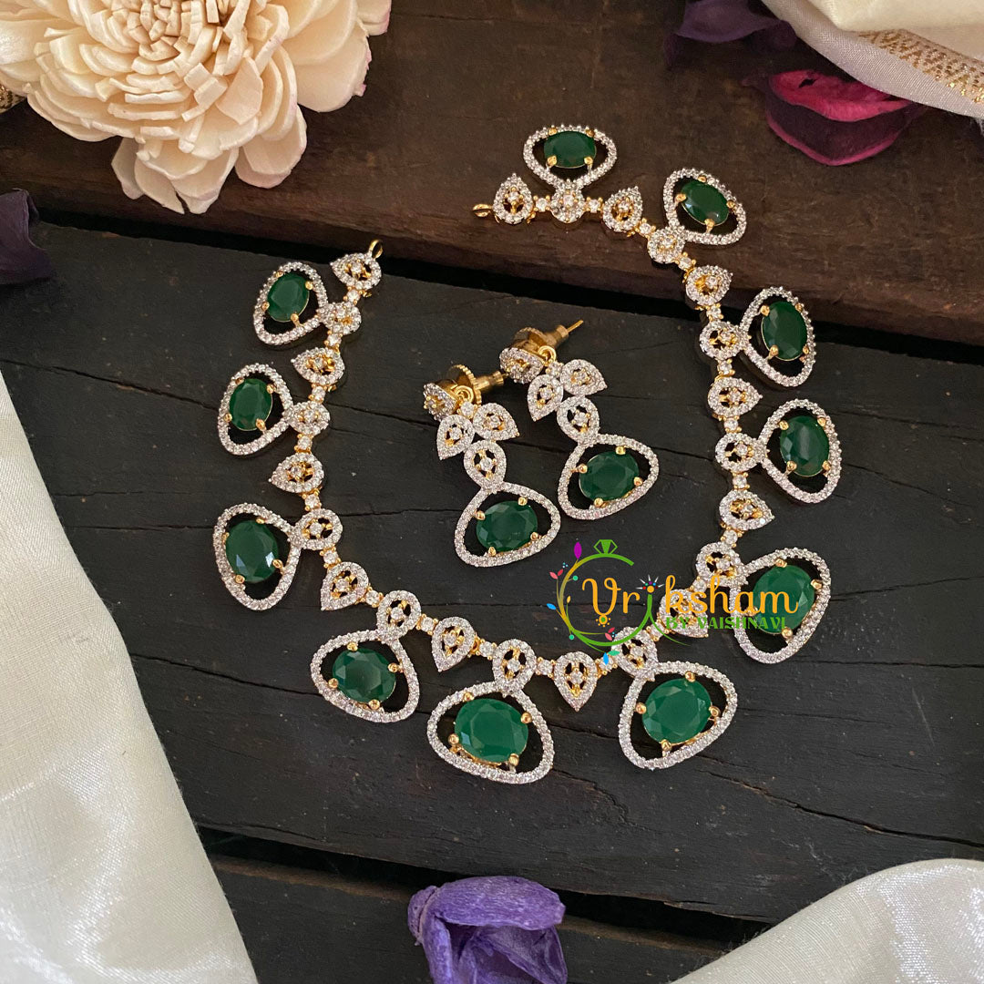 Premium American Diamond Short Neckpiece-Green-G6911