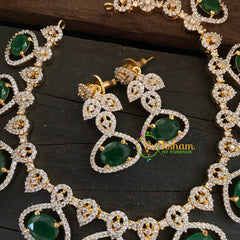 Premium American Diamond Short Neckpiece-Green-G6911