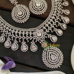 Bridal American Diamond Mid Length Neckpiece-WHITE-G6836