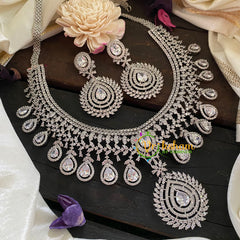 Bridal American Diamond Mid Length Neckpiece-WHITE-G6836