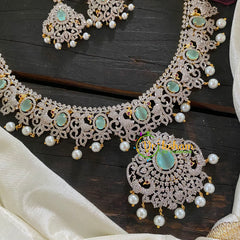 Pastel Green American Diamond Bridal Haram-G6894