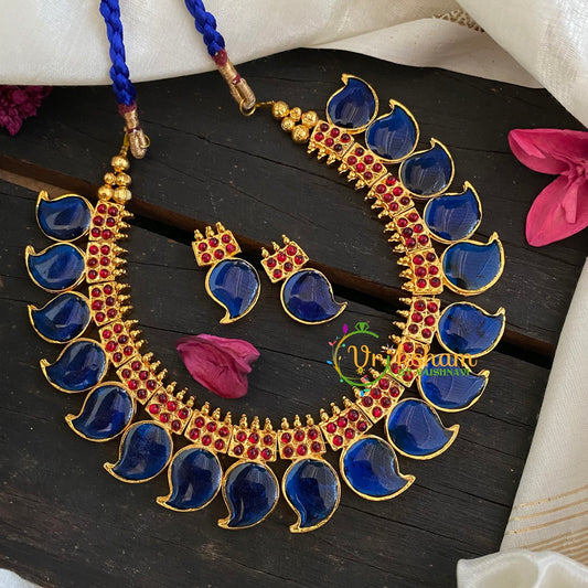 Blue Palakka Maanga Short Neckpiece-Kerala Paisley Choker-K049