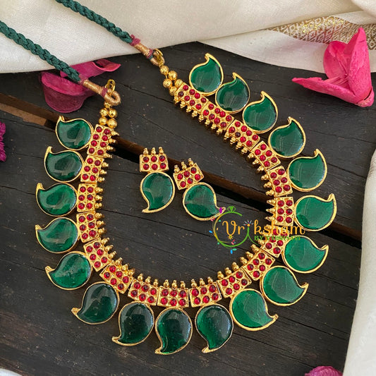 Green Palakka Maanga Short Neckpiece-Kerala Paisley Choker-K047