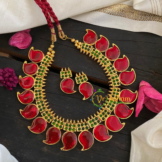 Red Palakka Maanga Short Neckpiece-Kerala Paisley Choker-K048