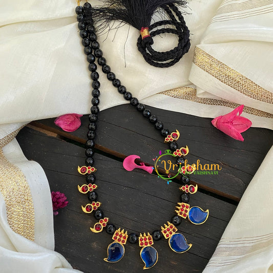 Blue Palakka Black Beaded Neckpiece-K052