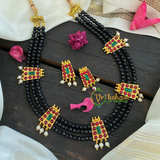 Traditional Kemp Beaded Neckpiece-Black-k069