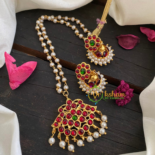 Traditional Kemp Pendant Pearl Neckpiece-Red Green-K065