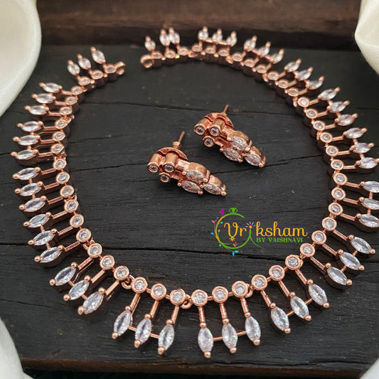 Rose Gold Tone American Diamond Choker Short Neckpiece-Pink-G7032