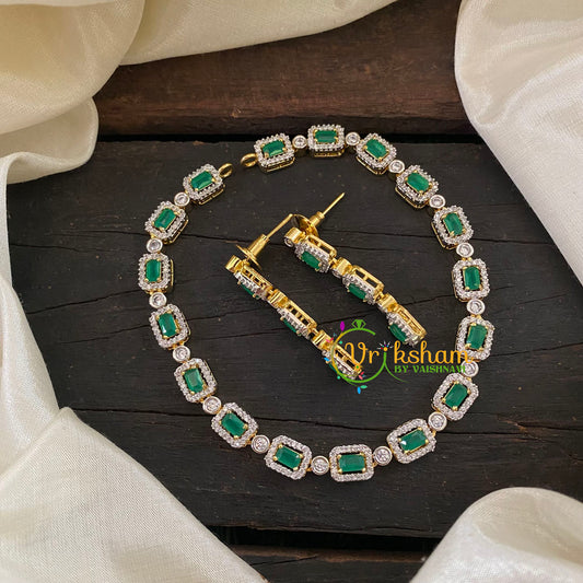 Gold Tone American Diamond Choker Short Neckpiece-Green-G7001