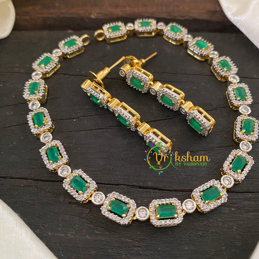 Gold Tone American Diamond Choker Short Neckpiece-Green-G7001