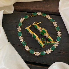 Gold Tone American Diamond Choker Short Neckpiece-Green-G7002