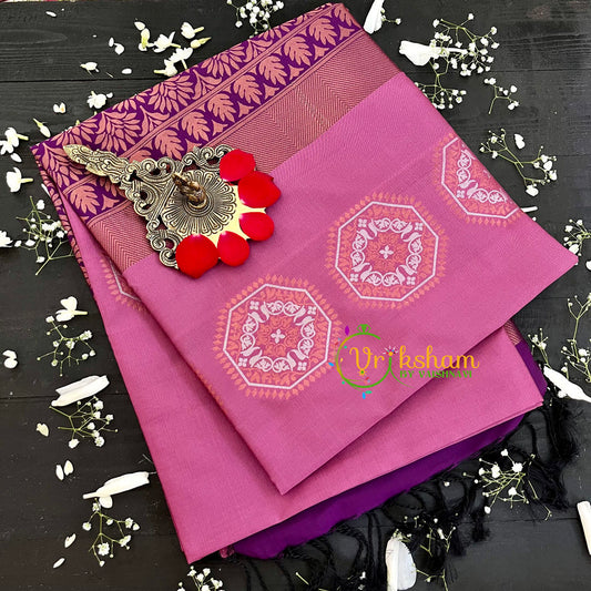 Onion Pink with Purple Pallu Soft Silk Saree-VS50