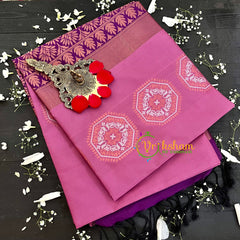 Onion Pink with Purple Pallu Soft Silk Saree-VS50