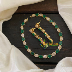 Gold Tone American Diamond Choker Short Neckpiece-Green-G7003