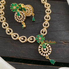 Gold Tone American Diamond Choker Short Neckpiece-Green-G7004