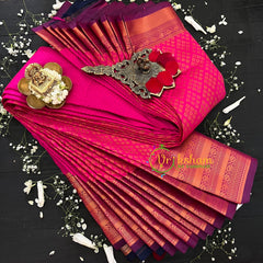 Pink with Majenta Maroon Border Soft Silk Saree-VS29