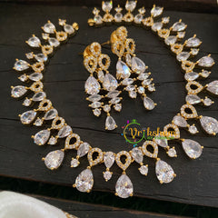 Gold Tone American Diamond Choker Short Neckpiece-White-G7037