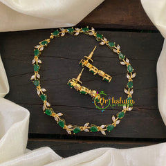 Gold Tone American Diamond Choker Short Neckpiece-Green-G7005