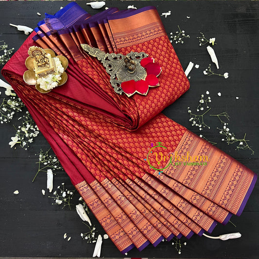 Red with Violet Soft Silk Saree-VS48