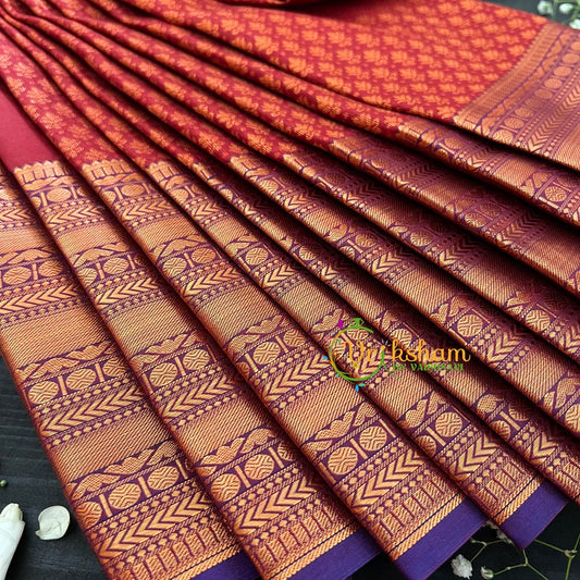 Red with Violet Soft Silk Saree-VS48