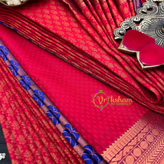 Red with Majenta Border Soft Silk Saree-VS30