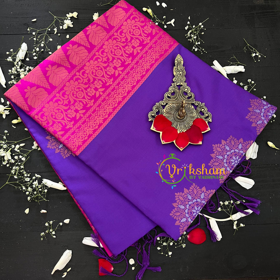 Violet with Pink Pallu Soft Silk Saree-VS32