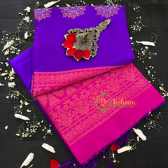 Violet with Pink Pallu Soft Silk Saree-VS32
