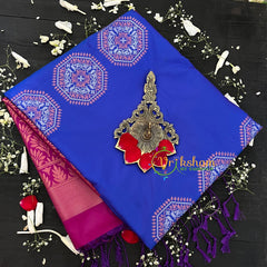 Ink Blue with Pink Pallu Soft Silk Saree-VS34