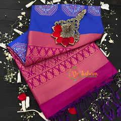 Ink Blue with Pink Pallu Soft Silk Saree-VS34