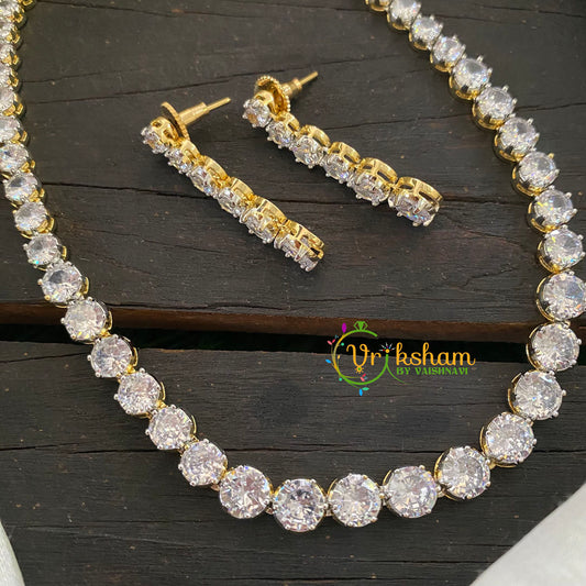 Gold Tone American Diamond Choker Short Neckpiece-White-G7055