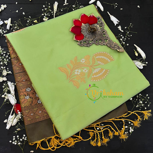 Pista Green with Brown Pallu Soft Silk Saree-VS35
