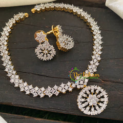 Gold Tone American Diamond Choker Short Neckpiece-White-G7051