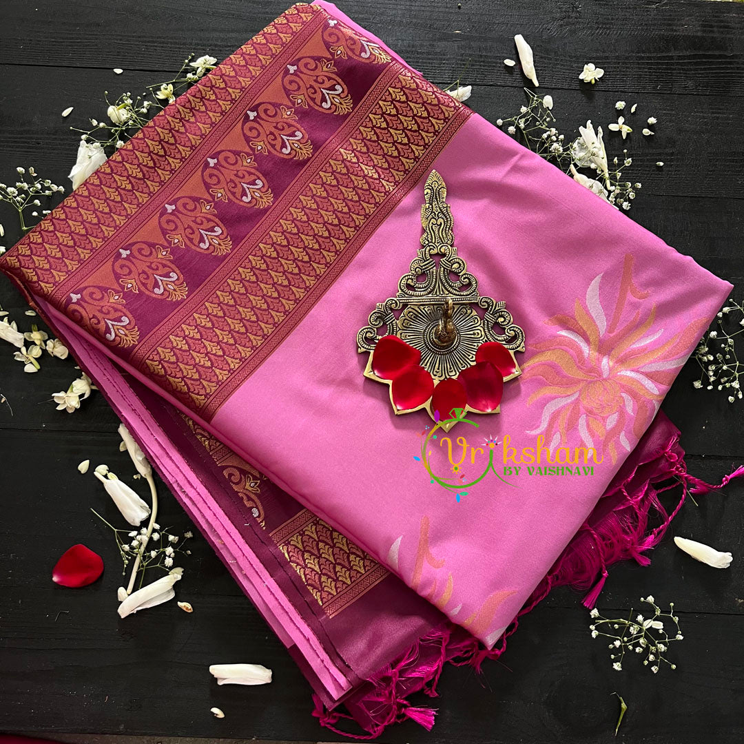 Pastel Pink with Majenta Pallu Soft Silk Saree-VS41