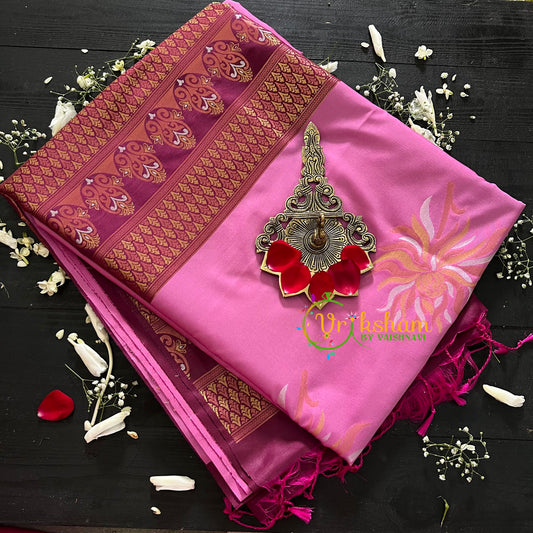 Pastel Pink with Majenta Pallu Soft Silk Saree-VS41