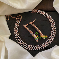 Rose Gold Tone American Diamond Choker Short Neckpiece-White-G7050