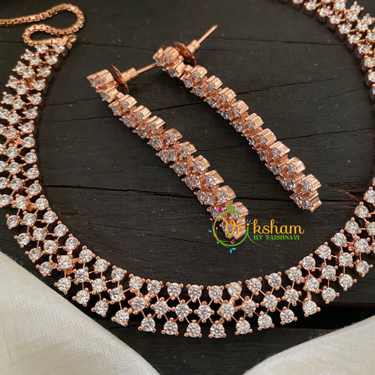 Rose Gold Tone American Diamond Choker Short Neckpiece-White-G7050