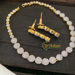 Gold Tone American Diamond Choker Short Neckpiece-White-G7048